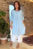 Made in Italy Menorcan Crochet Shoulder Dress Powder